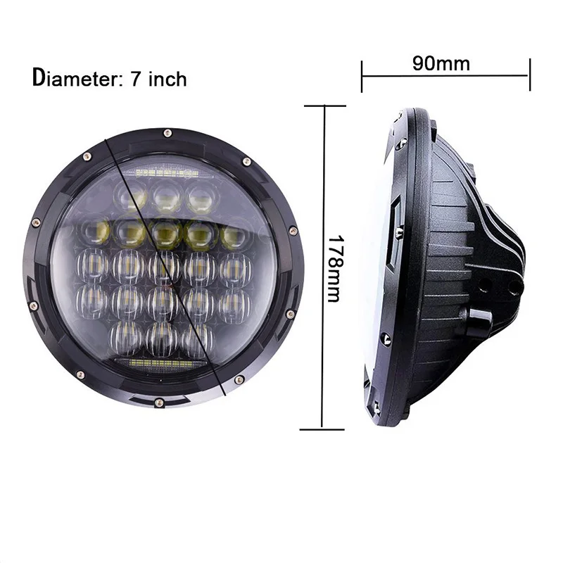 FADUIES 2psc BlackChrome 7 inch 5D LED Headlight Round H4 HiLo Beam Headlamp with DRL For Jeep Wrangler 2007-2016 Hummer H1&H2 (9)