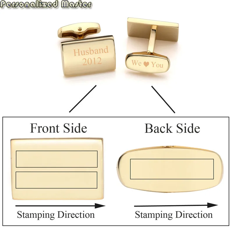 Персонализированные мастер бесплатно выгравировать 2 шт мужские из нержавеющей стали золотые рубашки рукава Стад запонки индивидуальные гладкой поверхности квадратный