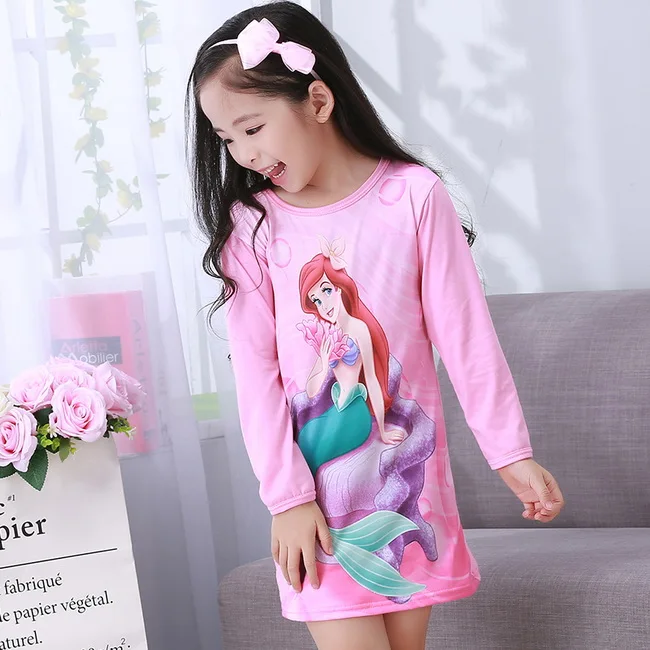 От 2 до 12 лет красивый мультфильм детские ночные рубашки из хлопка с длинными рукавами Ночное белье для девочек пижамы Ночная домашняя ночные рубашки HX1193 - Цвет: STYLE  1