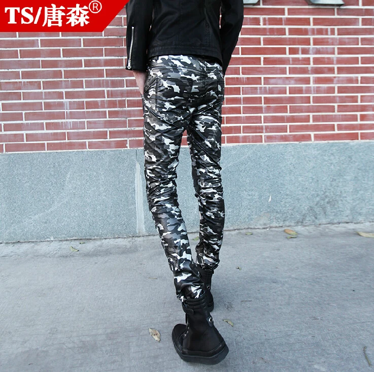 28-34, есть большие размеры! новые осенние зимние корейские мужские кожаные штаны, камуфляжные штаны, узкие брюки, тонкие костюмы, брюки