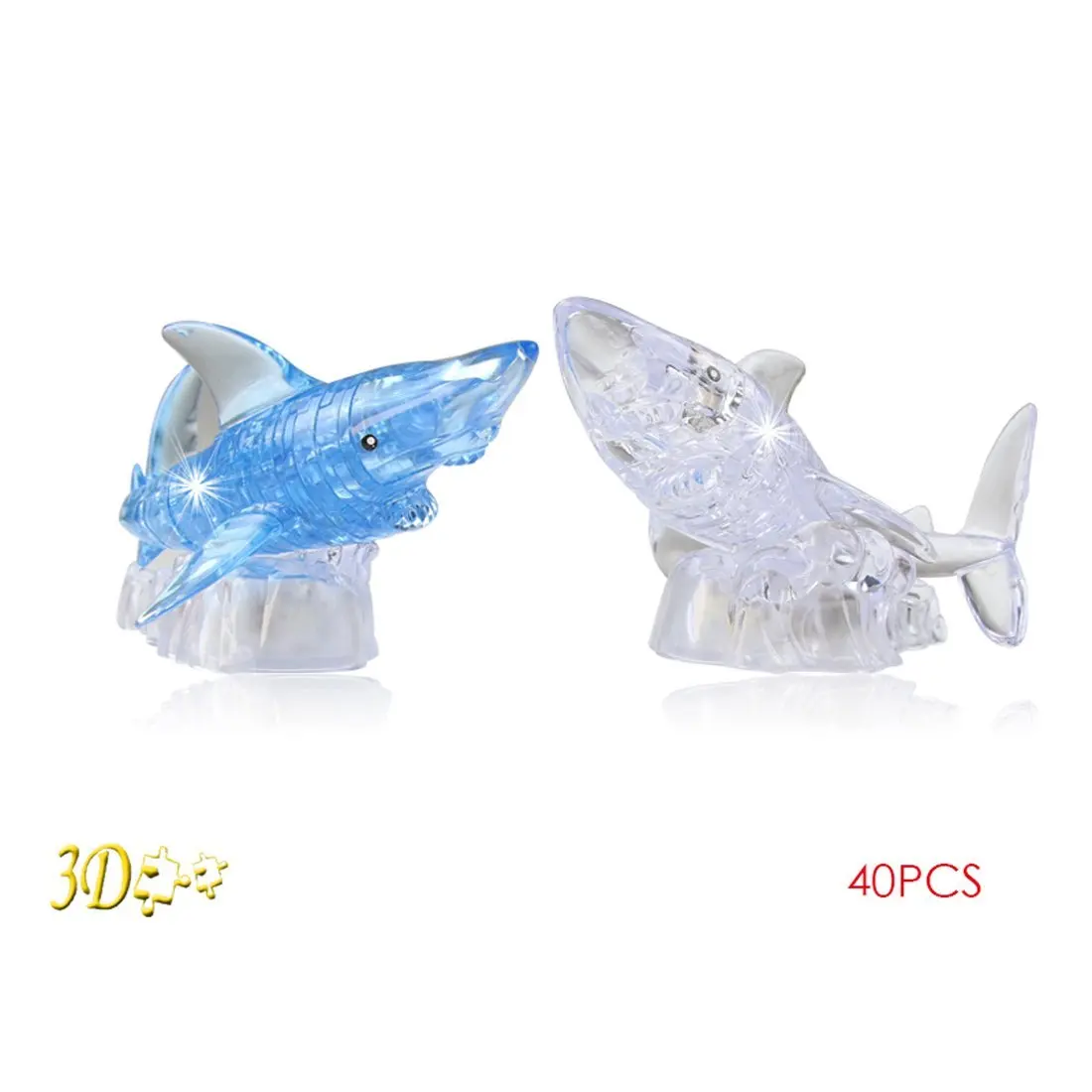 EBOYU 3D Crystal Puzzle Shark with Flash Light DIY Model Buliding Toys