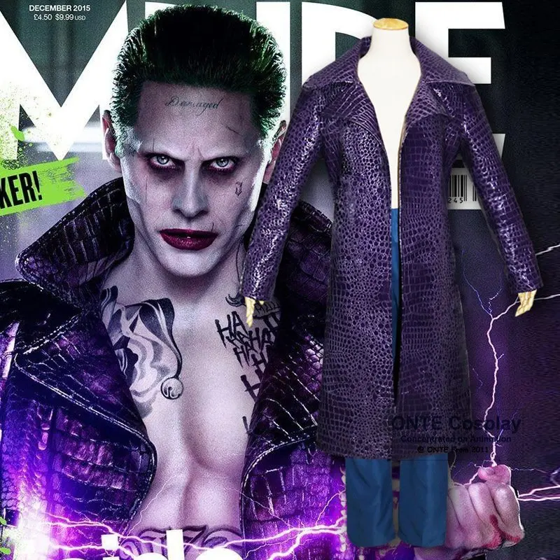 Suicide Squad Cosplay Costumes Joker Purple Trench Fancy Party Jackets tops Men Fashion Outfit Coats for Halloween Suicide Squad Cosplay Costumes Joker Purple Trench Fancy Party Jackets tops Men Fashion Outfit Coats for Halloween