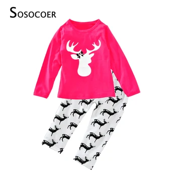 

SOSOCOER Autumn Baby Girls Clothing Sets Cartoon Deer Head T Shirt+Reindeer Pants 2pcs Girl Clothes Cute Animal Kid Clothing Set