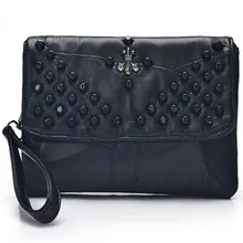 2016 Sale Two Zipper New Leather Handbag Bag Satchel Leisure Rivets Stitching Wholesale And Retail Free Shipping Clutch A92