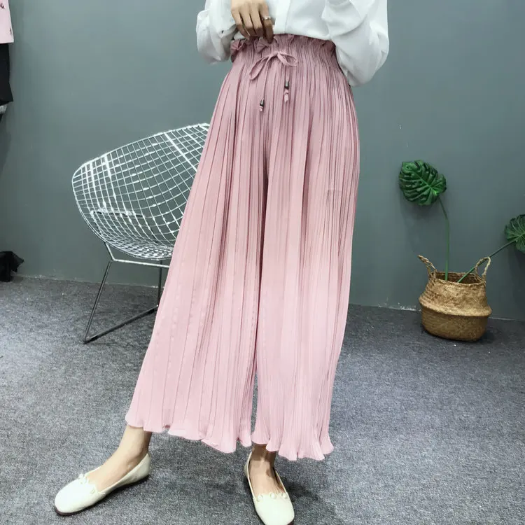 

Fashion Hot New Wide Leg Pants Spring Summer Korean Flower Waist High waist Pleated pants Petals Hem Wild Chiffon Women skirt