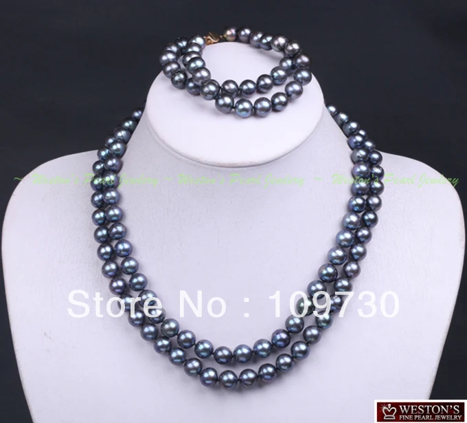

Jewelry 00238 A BLACK CULTURED FRESHWATER PEARL NECKLACE BRACELET SET (A0423)
