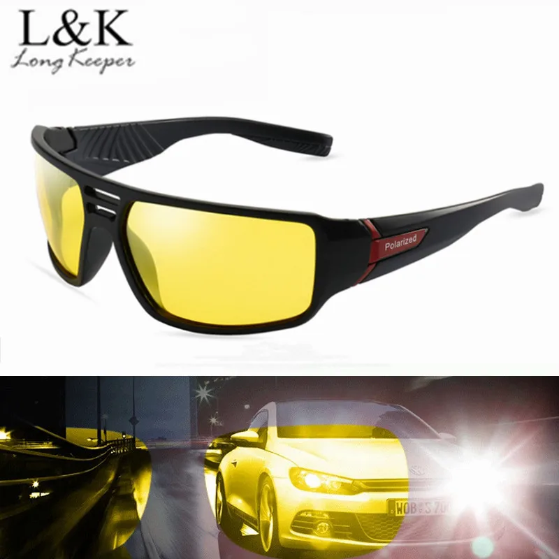 Длинные мужские квадратные очки ночного видения, водительские мужские и женские солнцезащитные очки для вождения, желтые линзы, Классические антибликовые очки