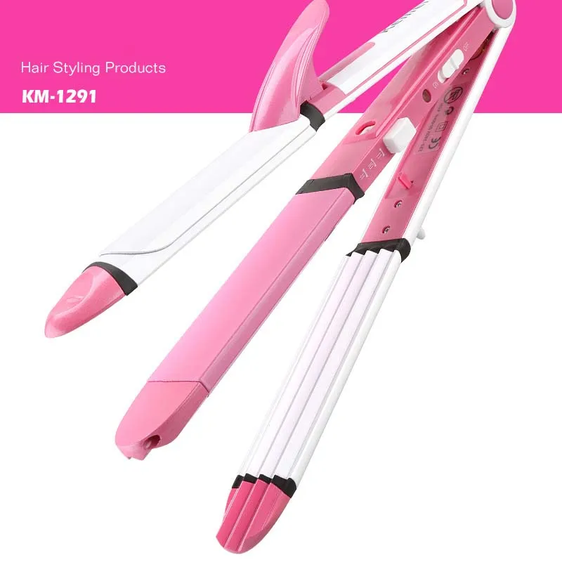

Kemei KM-1291 multi-function electric splint corn perm straight dual-use straight hair straightener folder drop Shipping