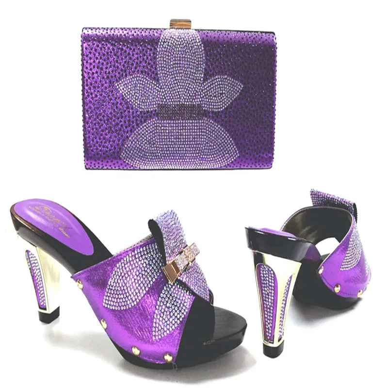 purple sandals and matching bag