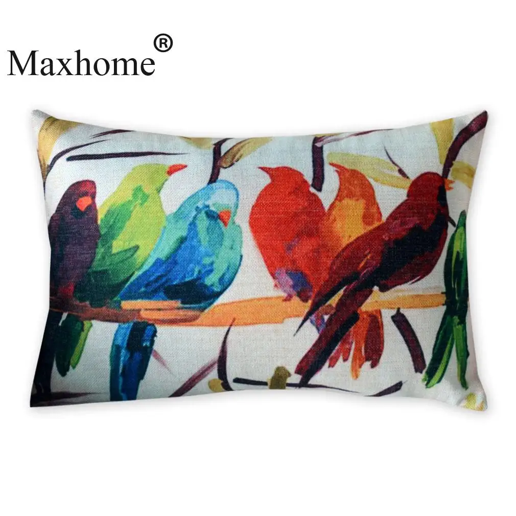 American Art Cotton Linen Pillowcase Watercolor Bird Cushions Decorative Pillow Home Decor Sofa ...