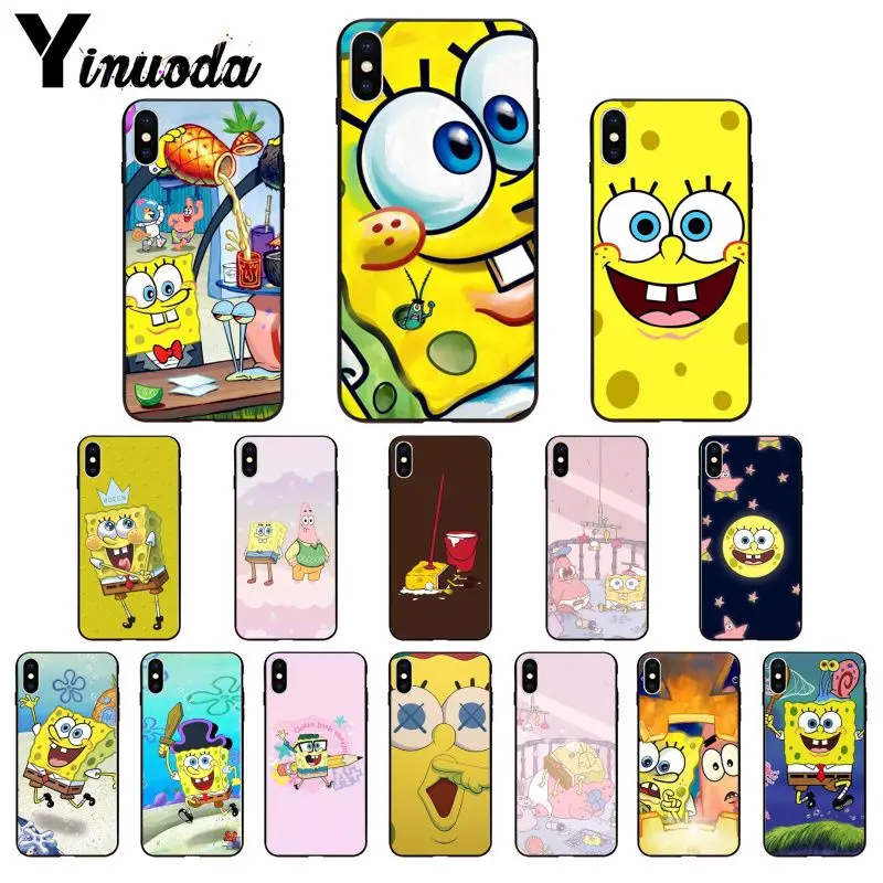 

Yinuoda SpongeBob SquarePants Sponge Bob Black TPU Soft Silicone Phone Cover for iPhone 5 5Sx 6 7 7plus 8 8Plus X XS MAX XR
