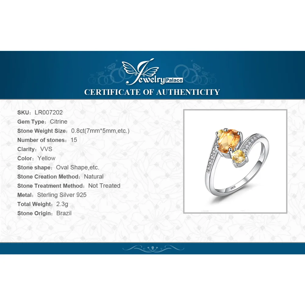 Jewelrypalace стерлингового серебра 925 0.9ct натуральный цитрин 3 камня Юбилей кольцо изящных ювелирных изделий для Для женщин заявление кольцо бренд