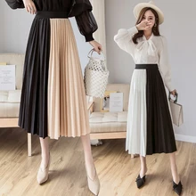 Весна осень зима женщина с высокой талией, из лоскутов длинная Плиссированная Юбка элегантная Офисная Женская юбка линия средней длины юбки