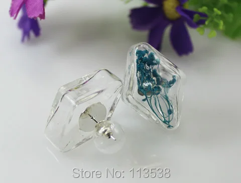 

Free shipping 20sets/lot 20x28mm Rhombus Liquid glass bubble with 10*3 Glass Globe Bulb / Glass orb / Soap Bubble stud earrings