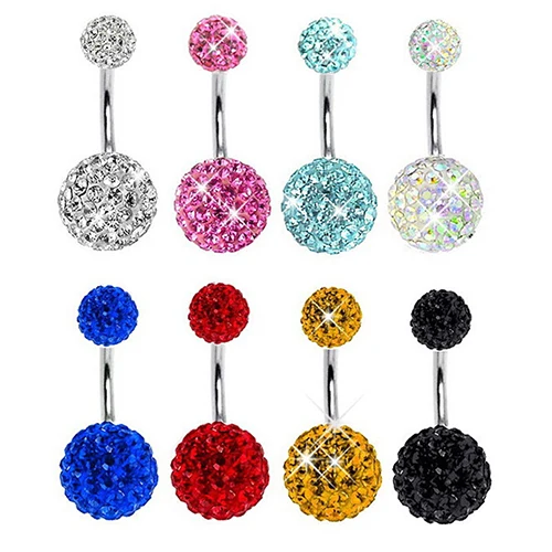 Womens Fashion Rhinestone Balls Navel Button Barbell Body Piercing Belly Ring On 