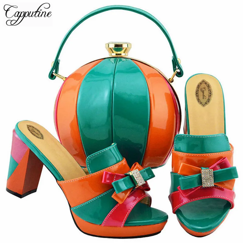 

Capputine New Arrival Summer Shoes And Evening Bags Set Fashion Woman High Heel Bridal Shoes And Bag For Party Size 38-43 MD003