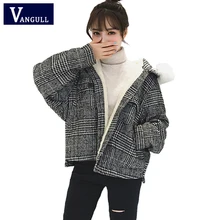 Vangull зимняя клетчатая Женская куртка толстые теплые пальто с капюшоном женские Свободные пиджаки меховая верхняя одежда с воротником однобортные короткие куртки