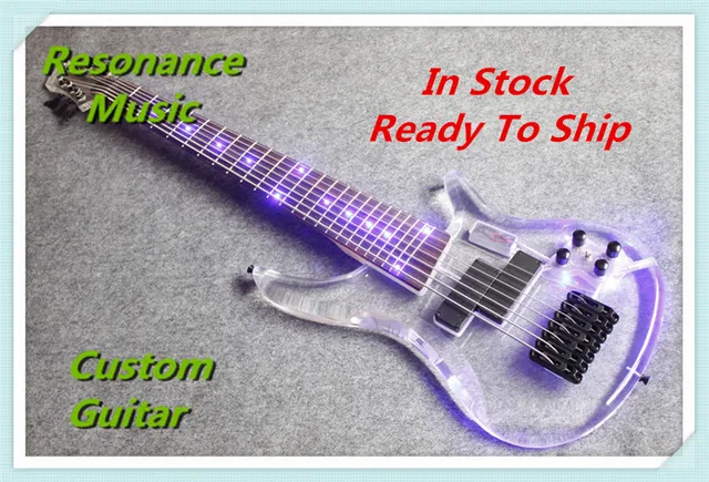 Best price at $504 Cheap Limited Edition Clear Acrylic Glass Electric Guitar 7 Strings Bass Guitarra Rosewood Fretboard Black Hardware