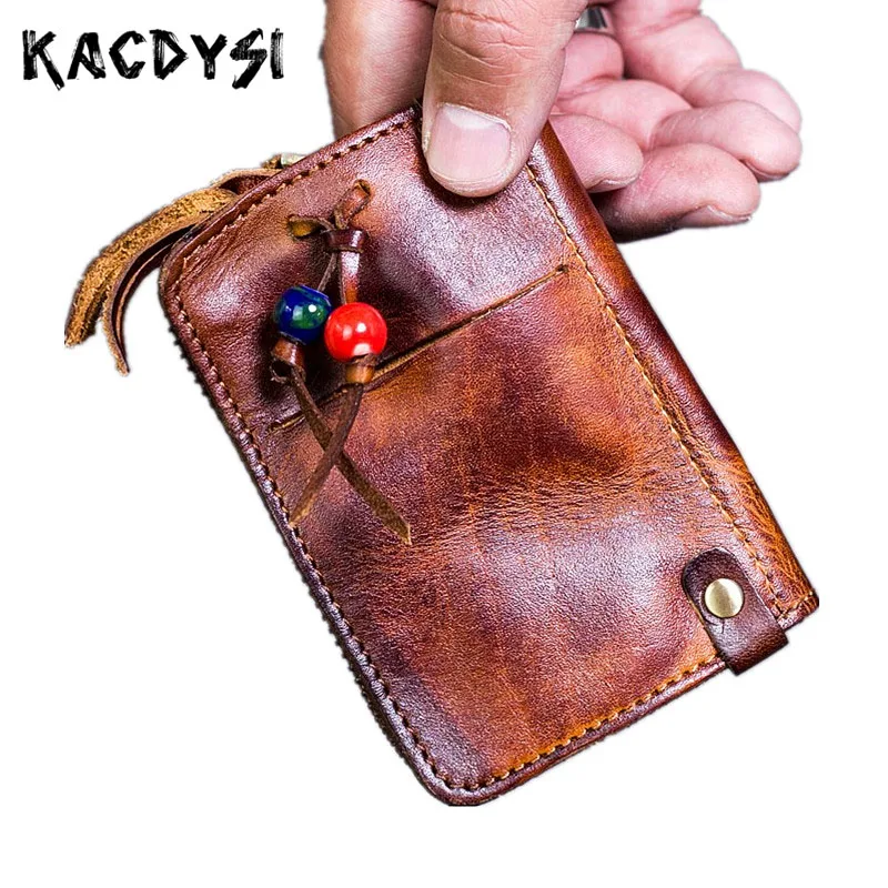 

Natural Cowskin Leather Retro Trend Manual Mens Key Bag Small Keying Pouch Bag Luxury Man Key Organizer Quality Coin Bag Purse