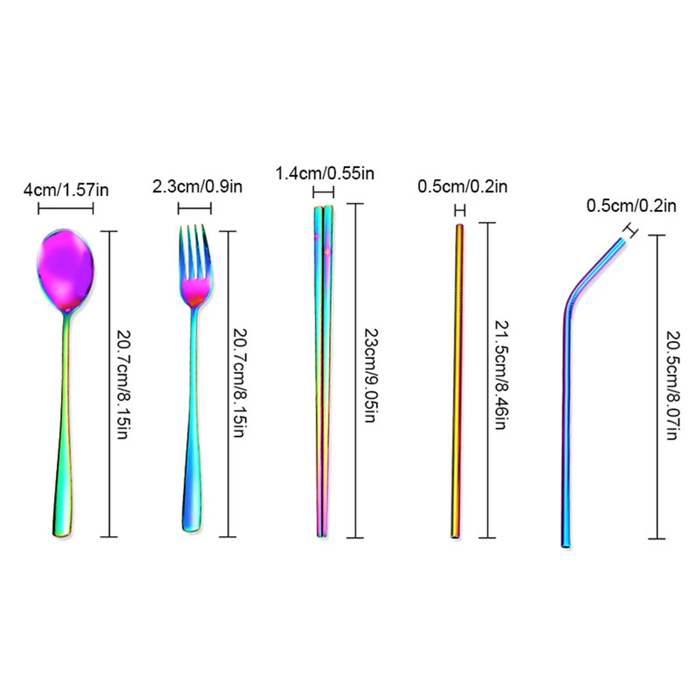 7 шт. набор посуды многоразовый из нержавеющей стали вилка нож ложка палочки для еды солома с чистящей щеткой набор столовых приборов для путешествий и пикника