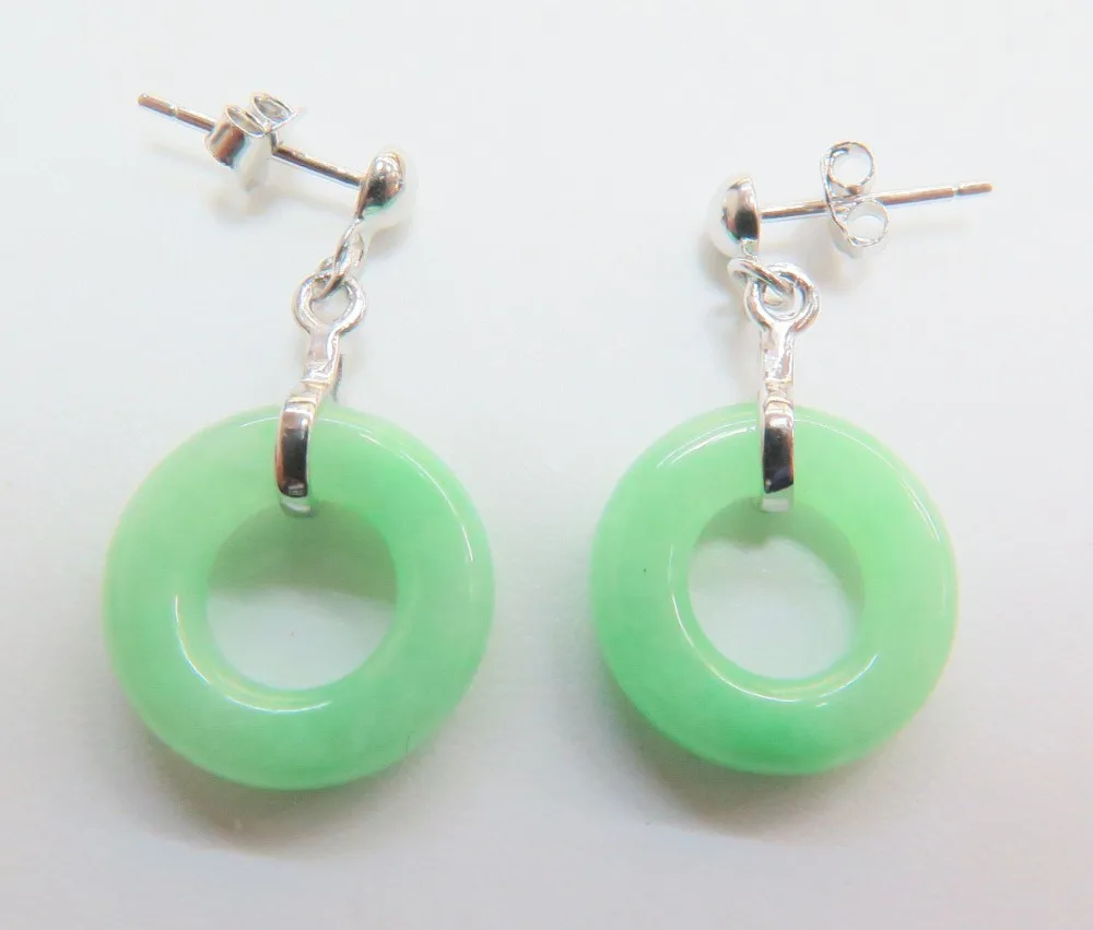 

Free Shipping >> Perfect 925 Silver with Green Jade Circle Drop Earrings 23mm Height