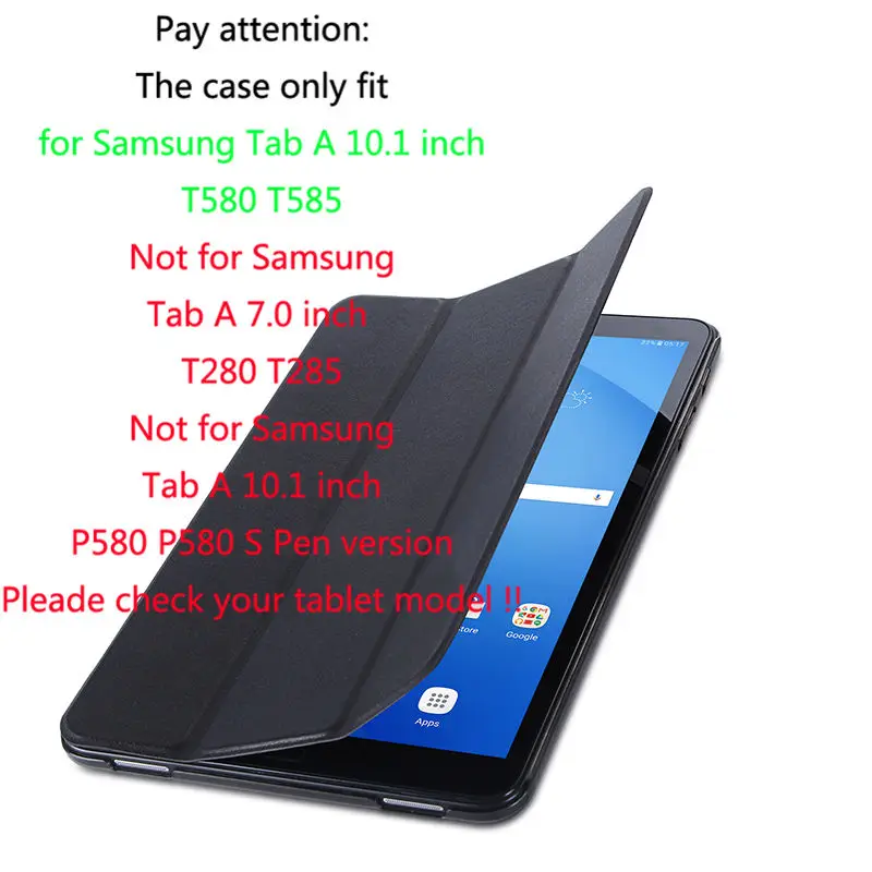 Black Чехол для samsung Galaxy Tab A a6 10,1 T585 T580 SM-T580 T580N, умный чехол из искусственной кожи, чехол для планшета+ пленка+ ручка - Цвет: Black
