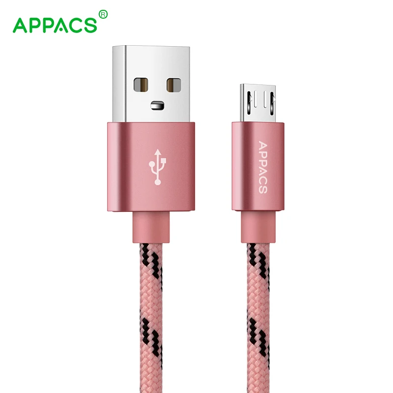APPACS 1 м 3 фута Micro USB кабель плетеный провод металлический корпус 5 в 2.1A разъем Android USB кабель для samsung/sony/Xiaomi/huawei