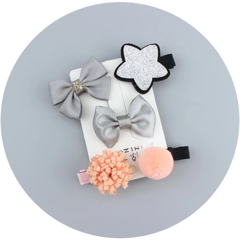 As Show 5Pcs Kids Girls Hair Clips Cartoon Cloth Multi-color Hair Pins Accessories Children Hairpin Princess Party Barrettes Headwear - Цвет: As Show