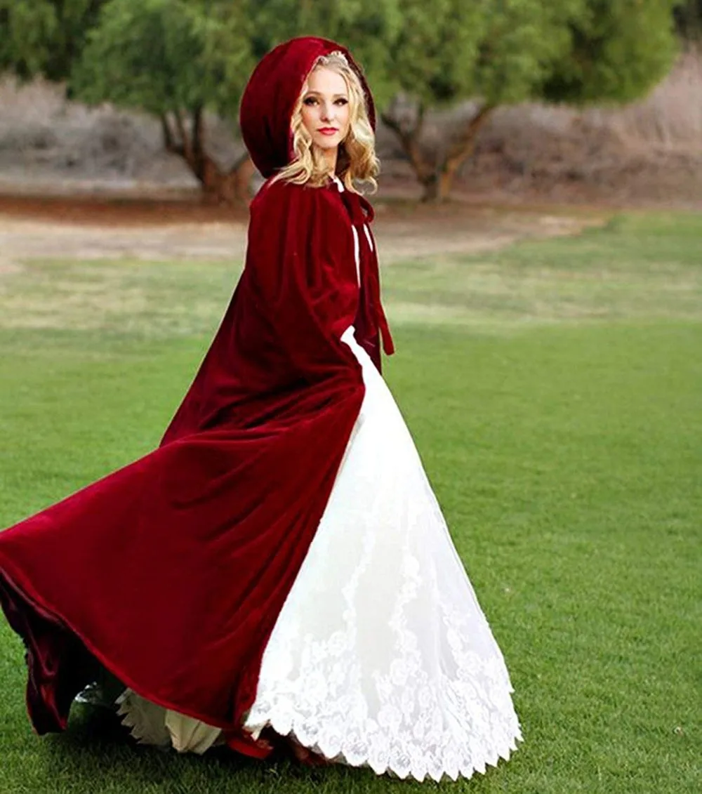 Женская бархатная накидка с капюшоном Длинная зимняя атласной