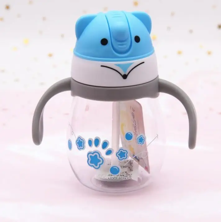 sky blue 300 мл пищевой материал детская бутылка для воды с соломинкой детская Пипетка бутылка для воды с веревкой для переноски и предотвращения утечки - Цвет: sky blue