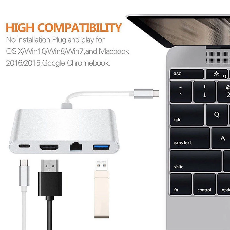 USB-C до 4 K HDMI RJ45 Gigabit Ethernet USB 3,1 Тип C Порты и разъёмы 4 в 1 адаптер для usb-концентратора типа C