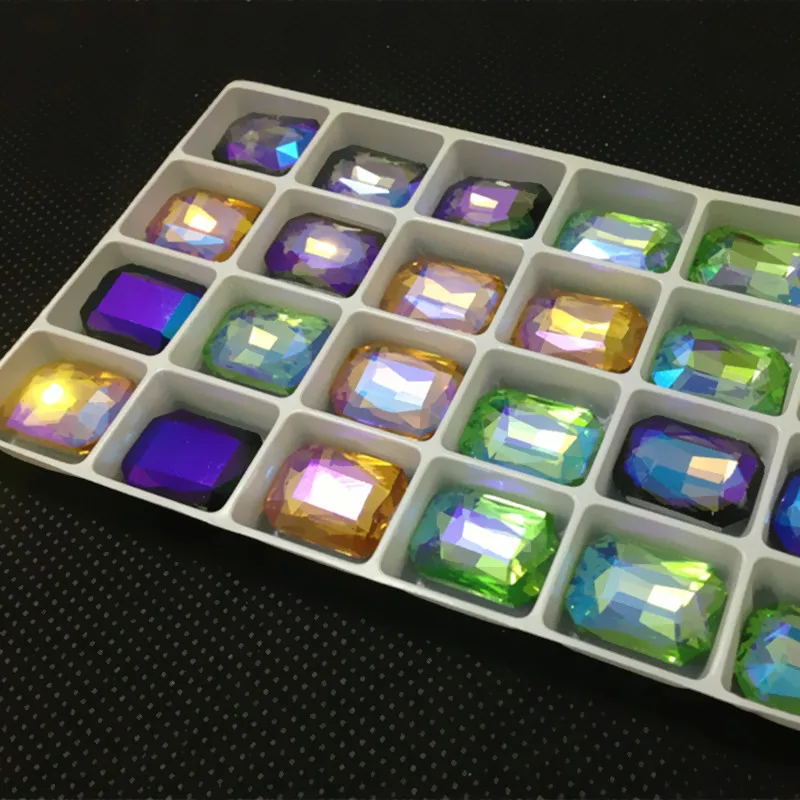 

Violet AB ,Light peach AB....Rectangle Octagon Glass Stone Pointback Crystal Jewelry Bead