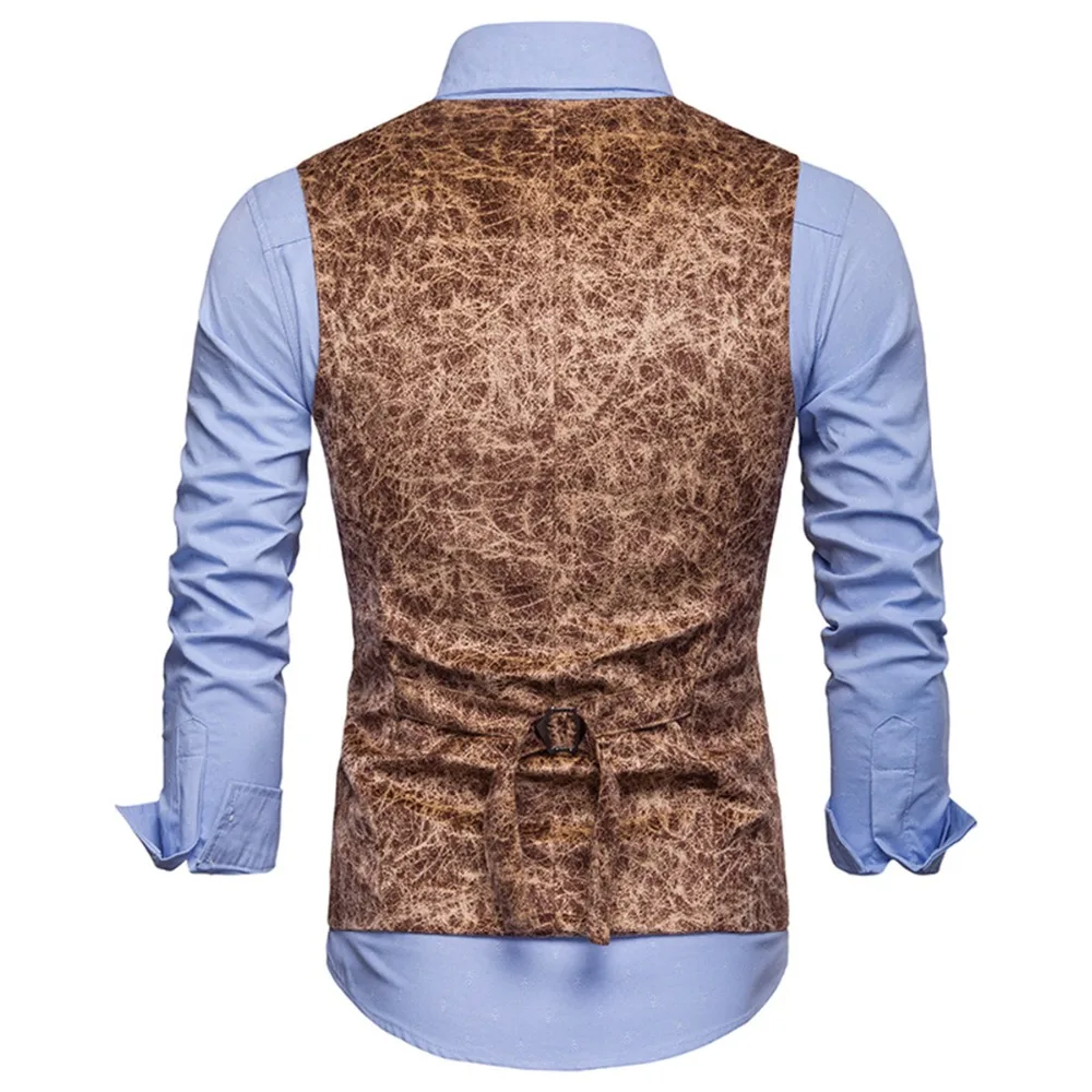 Spring Men's Fashion Vest Slim Fit V-neck Sleeveless Waistcoat Double-breasted Print Pocket Business Casual Suit Vest