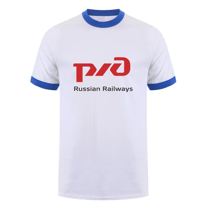 White Royal Neck Футболка «Российские железные дороги», топы, Новая Модная хлопковая футболка с короткими рукавами и круглым вырезом, мужские футболки, DS-053 - Цвет: White Royal Neck