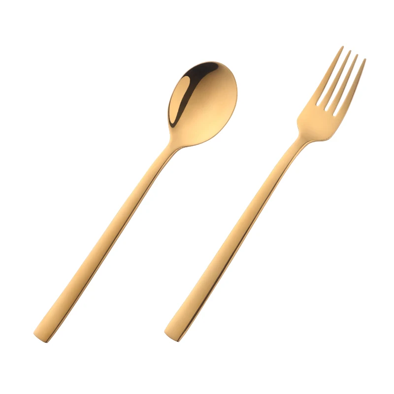 gold set 2 шт./компл. Нержавеющая сталь радуги для детей студентов подарочные наборы посуды ложки с длинной ручкой, Портативный детская вилка суп совок набор посуды - Цвет: gold set
