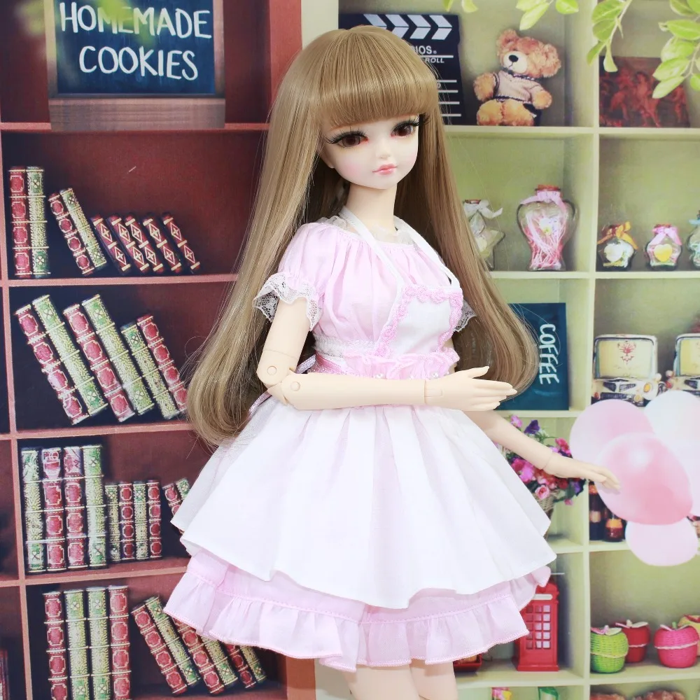 

free shipping forturn days only for 1/4 bjd 45cm doll pink Maid dress belt apron lolita princess suit clothes gift toy
