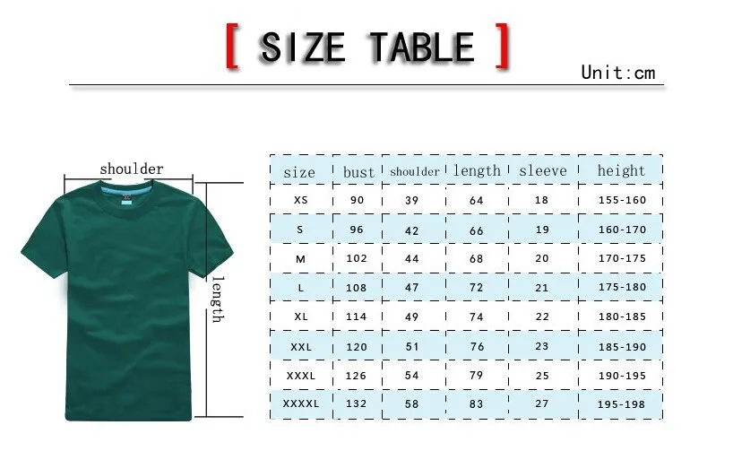 tshirt size table