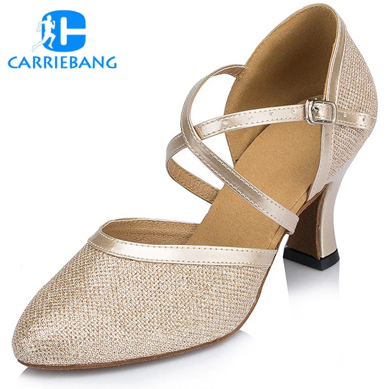 

Pu Material Non-slip Wear Resistant Professional Latin Ballroom Dance Shoes for Women Square Heel Pointed Toe Women Dance Shoes