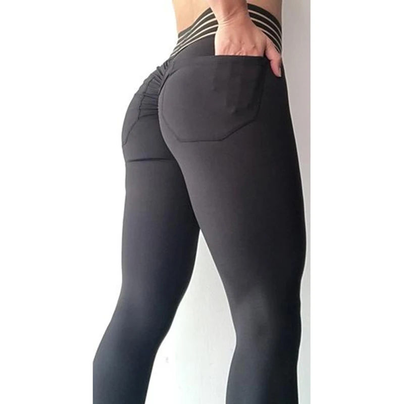 Женские спортивные Леггинсы с высокой талией, штаны для йоги, однотонные брюки для женщин, леггинсы для фитнеса с карманами, тренировочные джеггинсы
