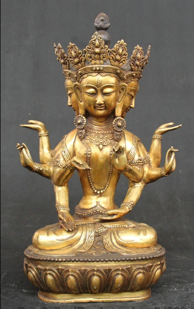 

bir 003762 18" Tibet Bronze Gilt 4 Head 8 Arms Namgyalma & Ushnishavijaya Buddha Statue