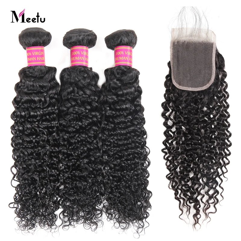 

Meetu Curly Bundles with Closure Peruvian Hair Bundles with Closure Human Hair Bundles with Closure Non Remy 3 Bundles Closure