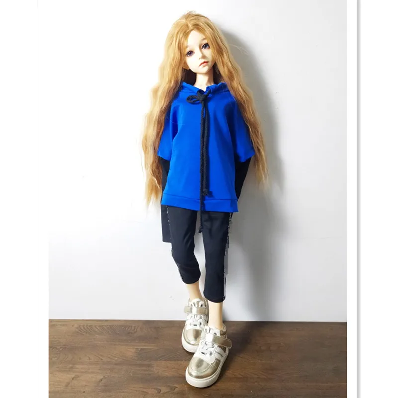 1/6 1/4 1/3 BJD SD кукольная одежда, Толстовка для кукол, модная блузка, рубашка, черные штаны, кукольная одежда, наряды для кукольных аксессуаров - Цвет: Blue SweatshirtPants