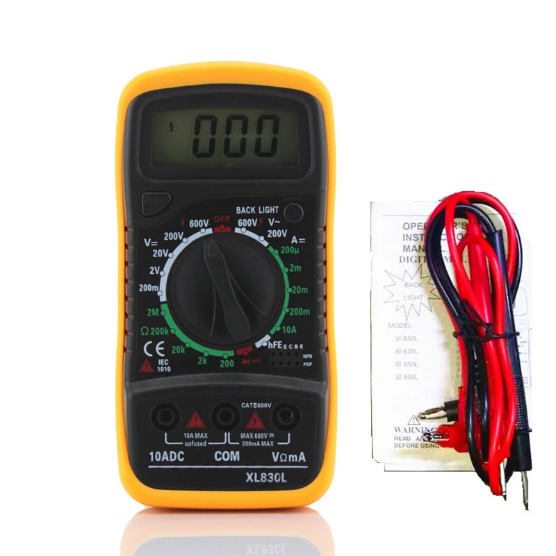 

Urijk Portable Digital Multimeter Backlight AC/DC Ammeter Voltmeter Ohm Tester Meter XL830L Handheld LCD Multimetro