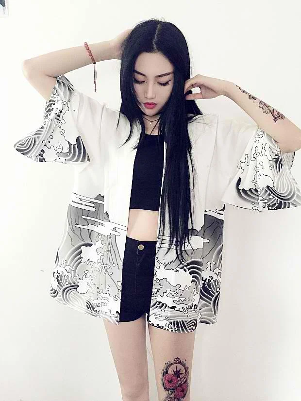 

Dragon Waves Kimono Cardigan new women Trench Harajuku style summer coat