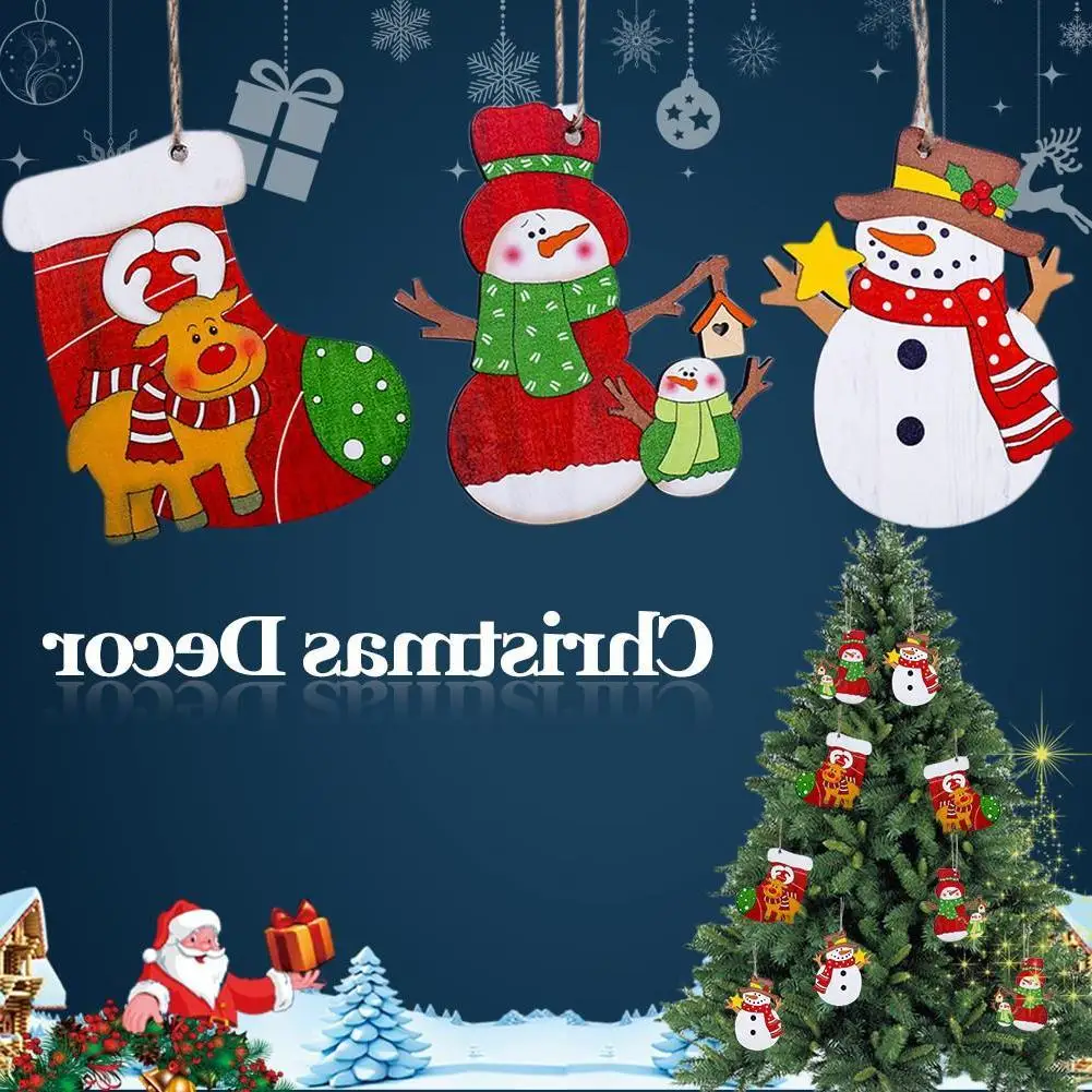 Small Tag Christmas Tree Snowman Elk Pendant Closet Door &amp Window Ornament Wooden Decor | Дом и сад