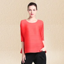 Fold tshirt spring o2017 new large size women seven simple sleeve T-shirt loose solid all-match jacket pleated top free ship