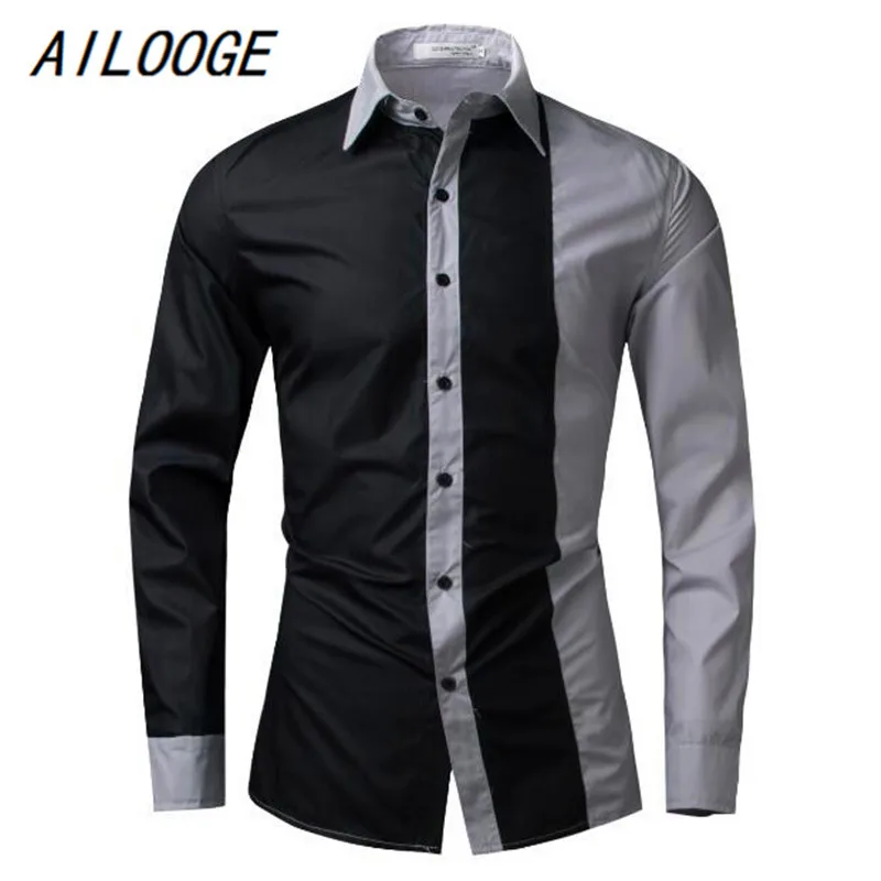 AILOOGE новая мужская рубашка, черно-белая рубашка с длинными рукавами