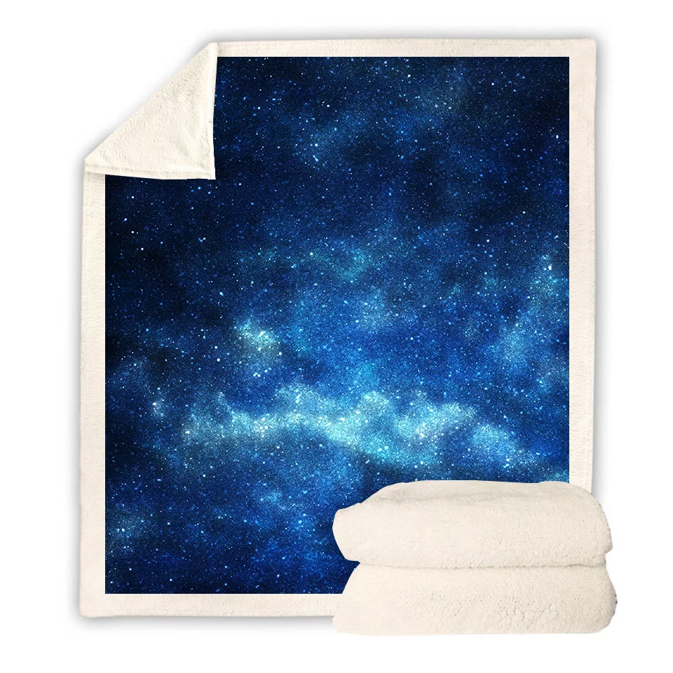 New Blue Galaxy Printed Velvet Plush Throw Blanket Bedspread for Kid Girl Sofa Sherpa Blanket Couch Quilt Travel Cover