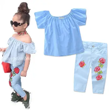 

Wholesale 5sets/lot toddler girls clothing sets Flower rose ( shirt+pants) baby kids girls suit 2-6T sylvia 553635320128