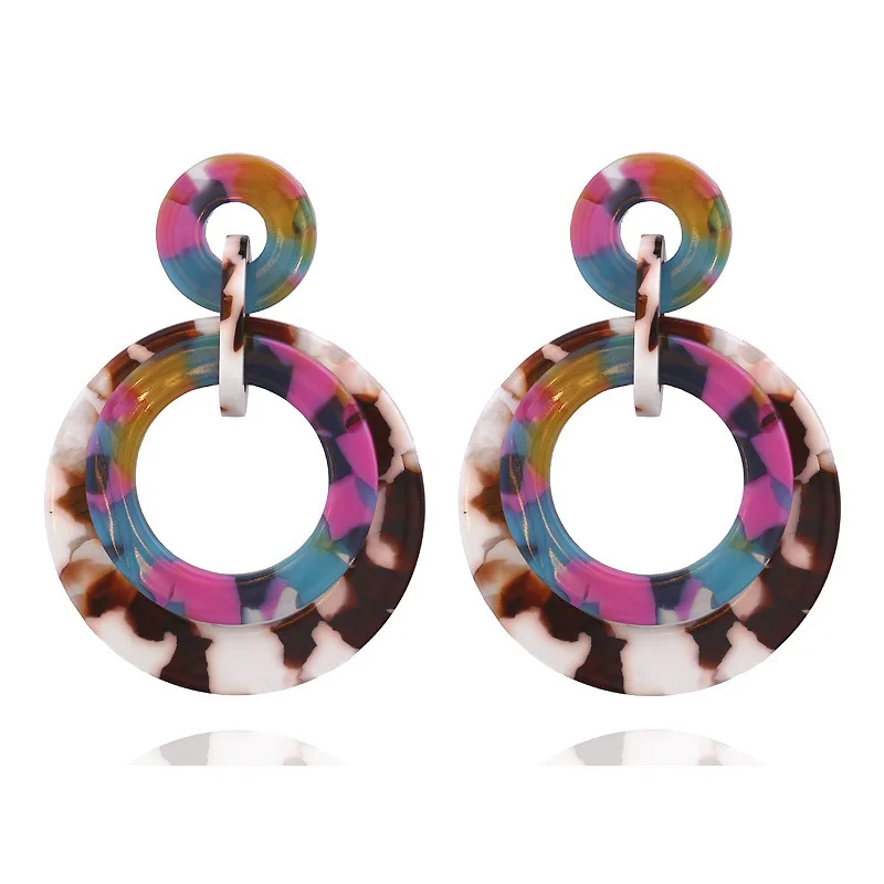 

2019 New Pendientes States Sell Like Hot Cakes Amazon Circular Color Granite Plate Acetate Earrings Circle Pendant Lady's Stud
